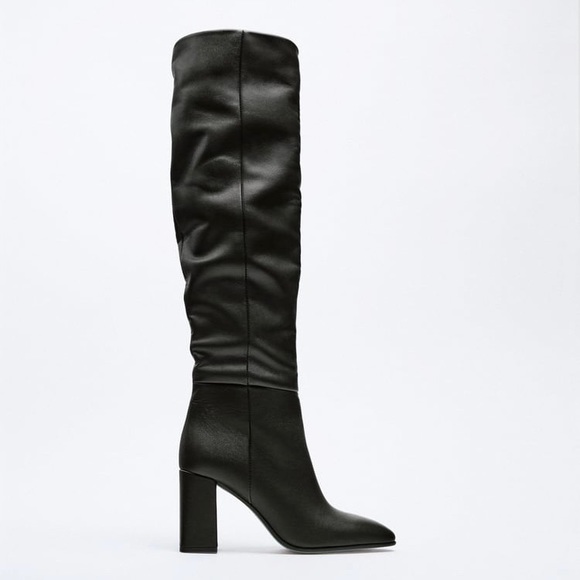 ZARA HEELED LEATHER KNEE HIGH BOOTS - Picture 4 of 7